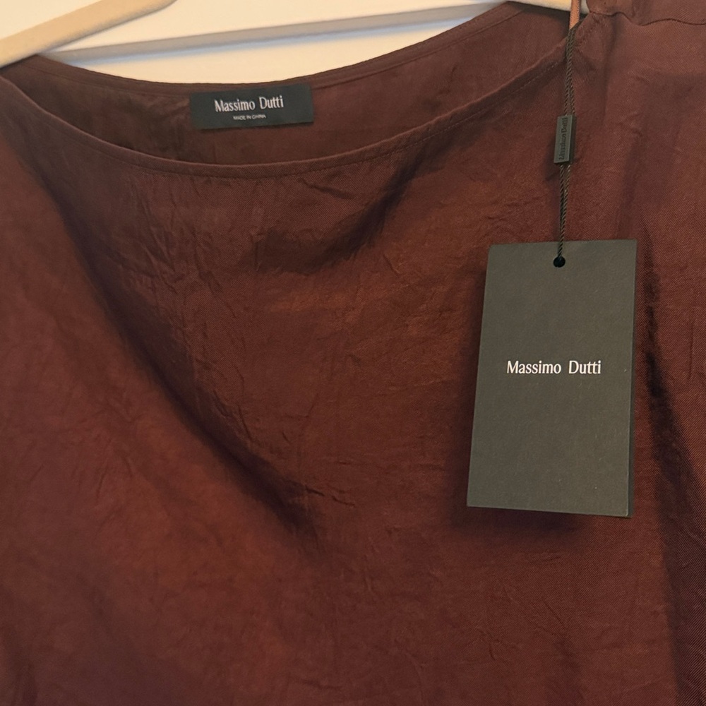 NWT Massimo Dutti Burgundy/Warm Chocolate Satin Midi Dress Size 2 US / 34 EUR - Picture 10 of 14